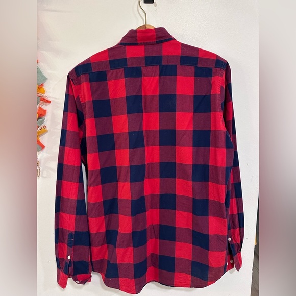 Express Plaid Button Down Long Sleeve Dress Shirt Men’s Size L Red Cotton Casual - Picture 5 of 5